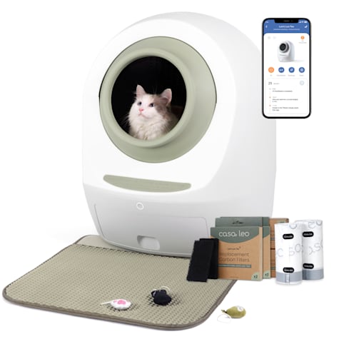 Casa Leo Leo's Loo Too Avocado Green Covered Automatic Self-Cleaning Cat Litter Box Bundle Package