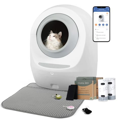 Casa Leo Leo's Loo Too Gray Covered Automatic Self-Cleaning Cat Litter Box Bundle Package