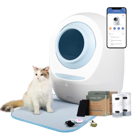 Casa Leo Leo's Loo Too Baby Blue Covered Automatic Self-Cleaning Cat Litter Box Bundle Package