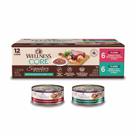 Wellness CORE Signature Selects Natural Canned Grain Free Flaked Seafood Selection Cat Food Variety Pack