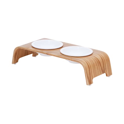 Teamson Pets Brown Billie Elevated Ash Wood Dog Feeder with Ceramic Bowls