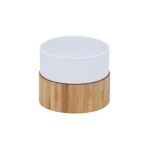 Teamson Pets Billie Raised Dishwasher Safe Ceramic Dog Bowl with Bamboo Stand