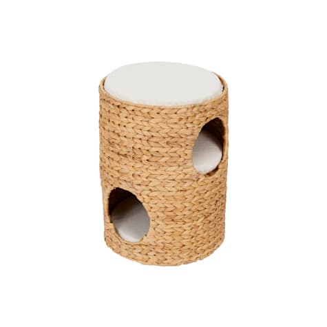 Teamson Pets Tan/Cream Neith Wicker Seagrass 3-Tier Cat Bed Condo with Cushions