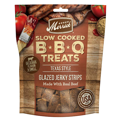 Merrick BBQ Slow Cooked Beef, Texas Style Glazed Jerky Strips Dry Dog Treats