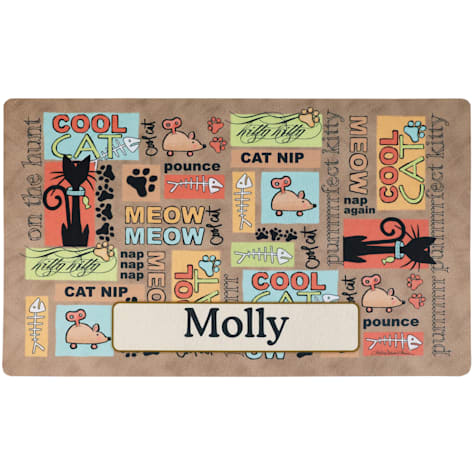 Drymate Brown Cool Cat Personalized Cat Feeding Mat