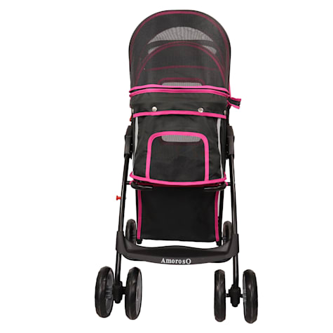 AmorosO Pet Black Pink Convenience Pet Stroller