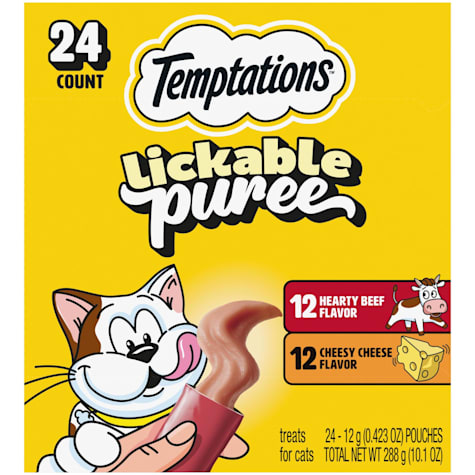 Temptations Creamy Puree with Beef Liver and Cheese of Lickable, Squeezable Cat Treats Variety Pack