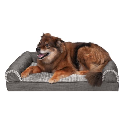 Furhaven Cooling Gel Foam Luxe Faux Fur & Performance Linen Sofa Removable Washable Dog Bed Cover