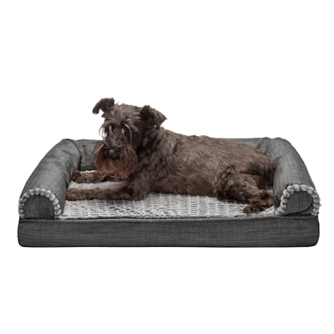 Furhaven  Cooling Gel Foam Luxe Faux Fur & Performance Linen Sofa Removable Washable Dog Bed Cover