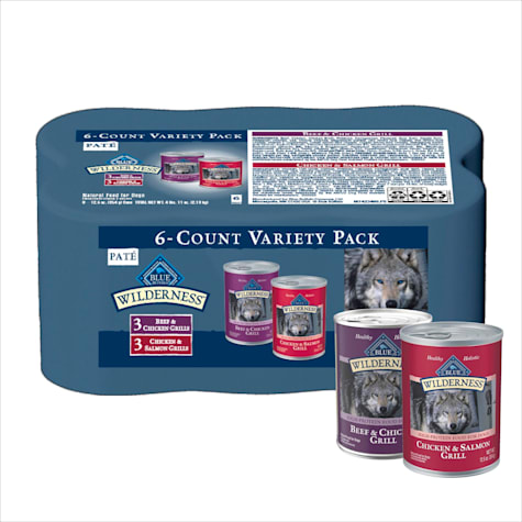 Blue Buffalo Wilderness Adult High Protein Beef & Chicken and Salmon & Chicken Wet Dog Food Variety Pack