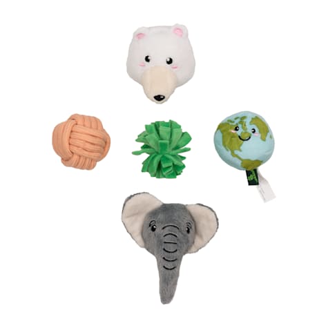 Grrreen 5-Piece Earth Animals Variety Pack Plush Cat Toy