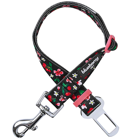 Blueberry Pet Black Cherry Blossom Adjustable Dog Seat Belt Tether for Safe Travels