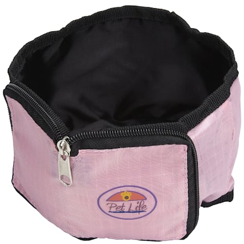 Pet Life Pink Wallet Travel Pet Bowl