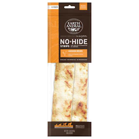 Earth Animal No-Hide Strips Chicken Recipe Thin Natural Rawhide Alternative Dog Chew Treat