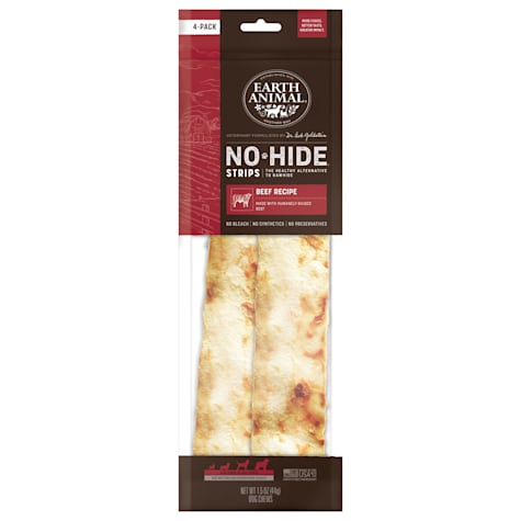 Earth Animal No-Hide Strips Beef Recipe Thin Natural Rawhide Alternative Dog Chew Treat