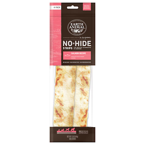 Earth Animal No-Hide Strips Salmon Recipe Thin Natural Rawhide Alternative Dog Chew Treat