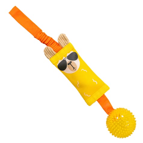 Outward Hound Fire Biterz Tugz Yellow Llama Durable Firehose Dog Tug Toys With Squeaking Ball