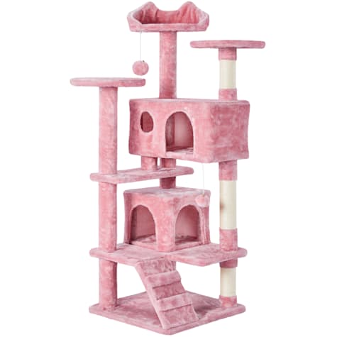 Topeakmart Pink Plush Cat Tree with 2 Condos