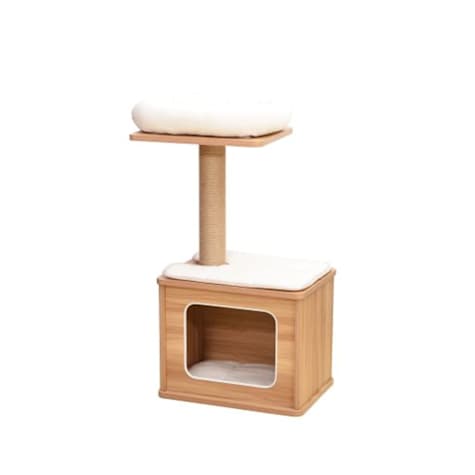 PetPals Group Catry Cedar Top Perch & Jute Rope Scratching Post Modern Tree with Cat Condo