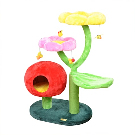 PetPals Group Catry Gum Drop Interactive Tree with Condo, Flower Perches, Scratching Post Cat Toys