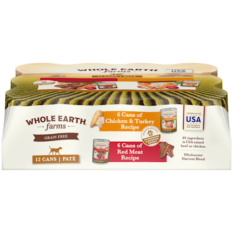Whole Earth Farms Grain Free Chicken and Turkey, Red Meat Pate Wet Dog Food Variety Pack