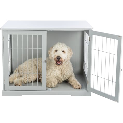 TRIXIE Grey Wooden Wire Crate Pet Home End Table