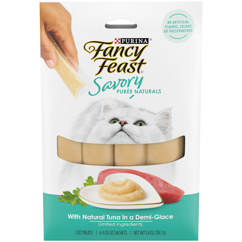 Fancy Feast Savory Puree Naturals With Natural Salmon & Tuna in Demi-Glace Squeezable Tube Cat Treats