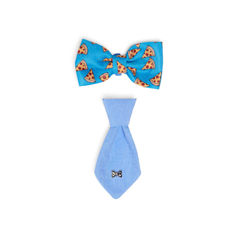 YOULY Pizza Tie and Blue Bowtie for Dogs