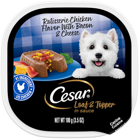 Cesar Loaf & Topper in Sauce Rotisserie Chicken Flavor with Bacon & Cheese Wet Dog Food