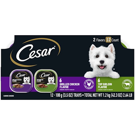 Cesar Classic Loaf in Sauce Top Sirloin & Grilled Chicken Flavors Wet Dog Food Variety Pack