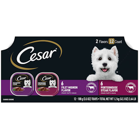 Cesar Classic Loaf in Sauce Filet Mignon and Porterhouse Steak Flavors Wet Dog Food Variety Pack