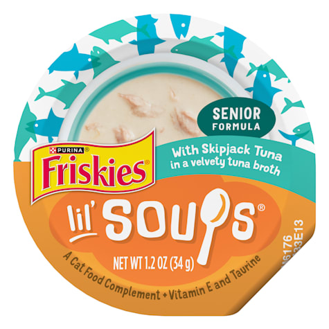 Purina Friskies Lil' Soups with Skipjack Tuna in a Velvety Tuna Broth Grain Free Senior Lickable Cat Food Topper