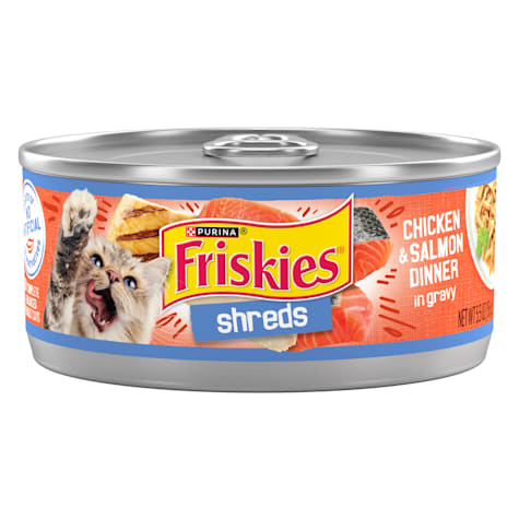 Friskies Shreds Chicken and Salmon Dinner in Wet Cat Food Gravy