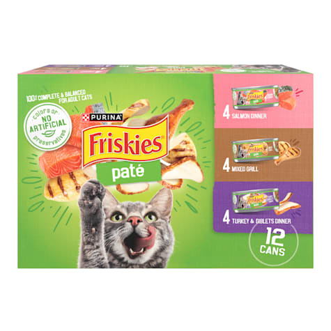 Purina Friskies Salmon Dinner, Turkey, Giblets Dinner and Mixed Grill Wet Cat Food Pate Variety Pack