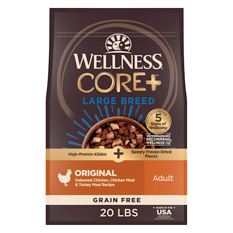 Wellness CORE+ Freeze Dried Pieces, Large Breed, High Protein, Chicken & Turkey Recipe with Dry Dog Food