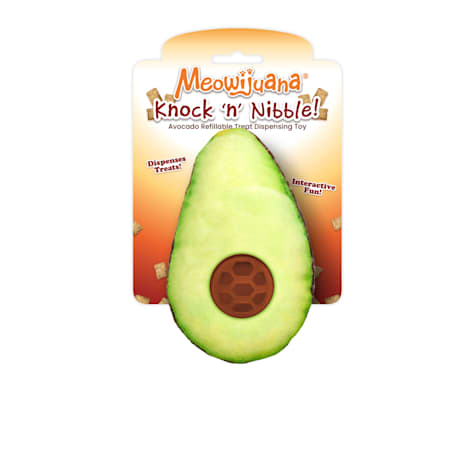 Meowijuana Knock 'n' Nibble Avocado and Refillable Treat Dispensing Cat Toy
