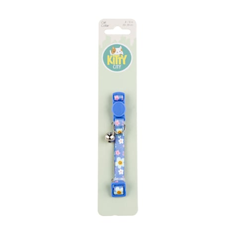 Kitty City Blue Smile Floral Print Cat Collar