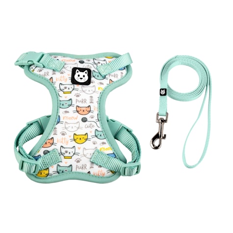 Kitty City Green Cat Print Harness and Leash Set