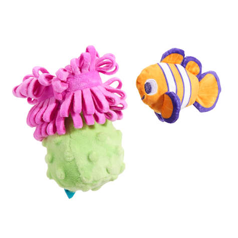 Bark Clown Fishing Around Ocean Fish Pink Green Orange Plush Dog Toy