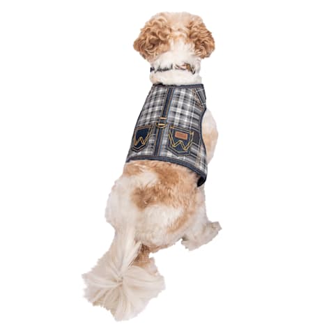 Wrangler Grey Plaid Vest Dog Harness