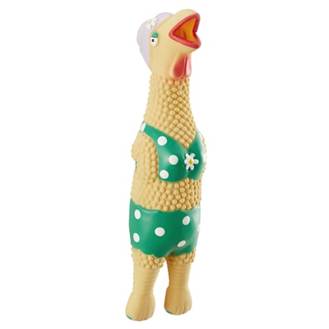Outward Hound Squawkers Grandma Hippie Chick Latex Rubber Chicken Interactive Dog Toy