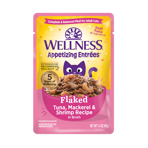 Wellness Appetizing Entrees Flaked Tuna, Mackerel, Shrimp Recipe in Broth Natural Wet Cat Food