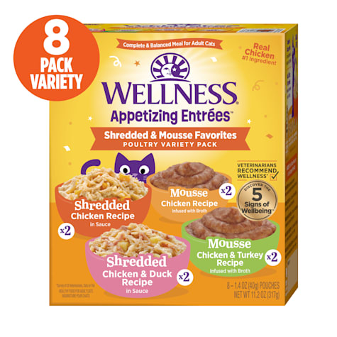 Wellness Appetizing Entrees Shredded & Mousse Favorites, Poultry Natural Wet Cat Food Variety Pack