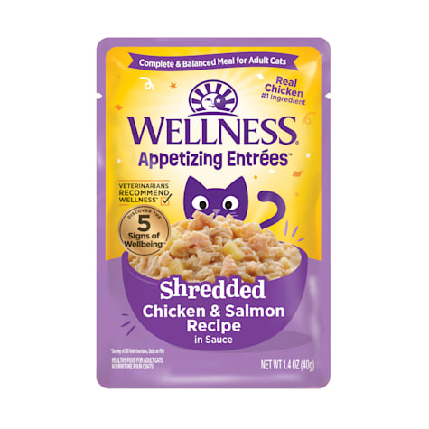 Wellness Appetizing Entrees Shredded Chicken & Salmon Recipe in Sauce Natural Wet Cat Food