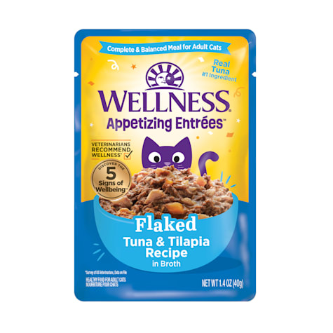 Wellness Appetizing Entrees Flaked Tuna & Tilapia Recipe in Broth Natural Wet Cat Food