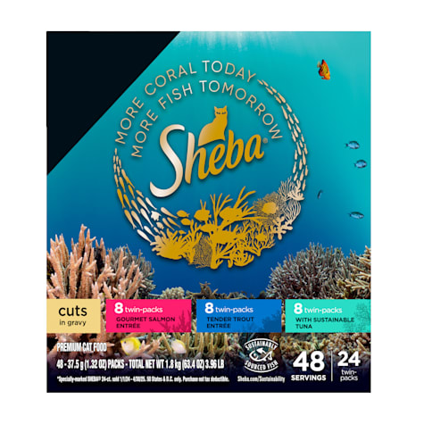 Sheba PERFECT PORTIONS Adult Cat Food Cuts in Gravy Salmon, Trout & Sustainable Tuna Entree Variety Pack
