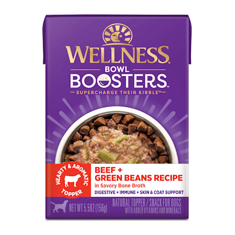 Wellness Bowl Boosters Hearty Beef & Green Beans Recipe in Savory Bone Broth Dog Food Toppers