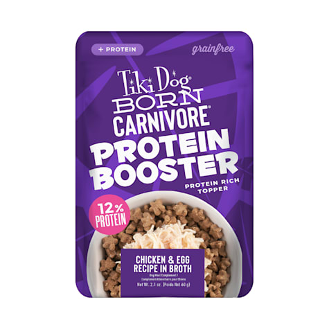 Tiki Dog Born Carnivore Protein Booster Chicken and Egg Recipe in Broth Dog Food Topper