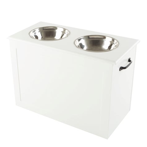 Pet Adobe White Elevated Dog Bowls with Storage