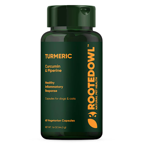 Rooted Owl Natural Supplements Turmeric Vegan Capsules with Black Pepper for Dogs and Cats